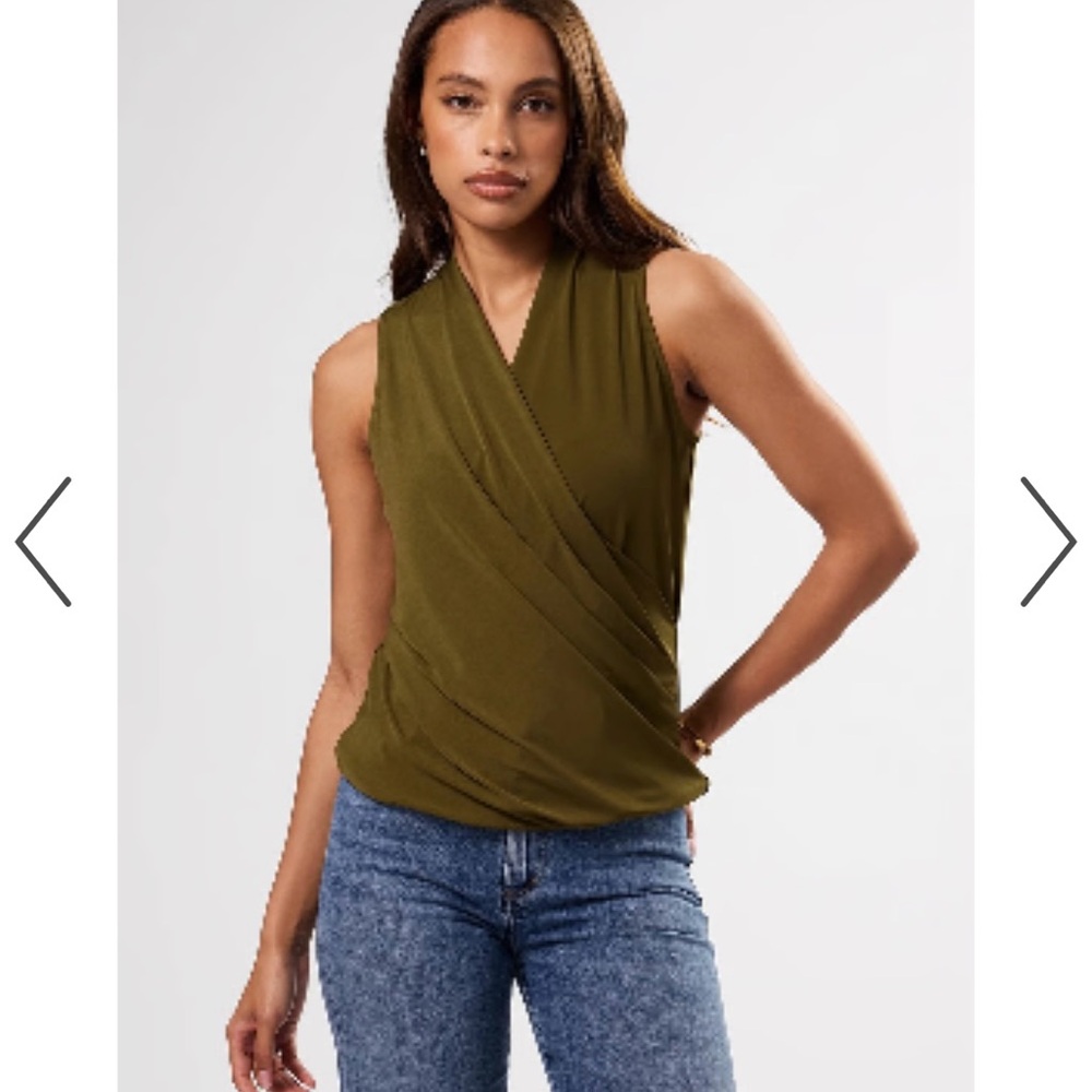 Amour Vert Calais olive green wrap top. Size M. $30. NWOT